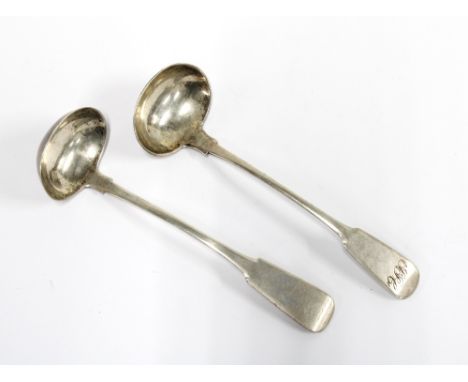 Scottish provincial silver toddy ladle, fiddle pattern with struck marks AG twice a thistle and two indistinct marks together
