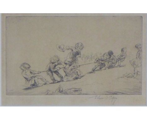 EILEEN ALICE SOPER (ENGLISH 1905-1990), TUG O'WAR, signed etching, framed under glass, 19 X 12CM