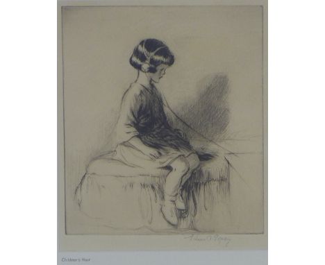 EILEEN ALICE SOPER (ENGLISH 1905-1990), CHILDREN'S HOUR, signed etching, framed under glass, 18 x 21cm