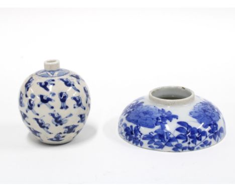 Chinese miniature blue and white vase / jarlet with a pattern of boys, bearing kangxi mark but likely later, 8cm together wit