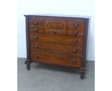Victorian mahogany Scotch chest, with central top hat drawer and four short drawers over three graduating long drawers, flank