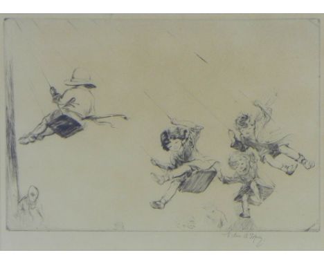 EILEEN ALICE SOPER (ENGLISH 1905-1990), THE FLYING SWING, signed drypoint etching, framed under glass, 29 x 21cm