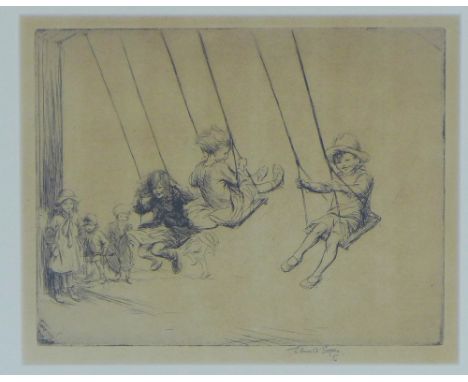 EILEEN ALICE SOPER (ENGLISH 1905-1990), SWINGING, signed artist's proof etching, framed under glass, 24 x 19cm