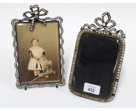 Two antique paste set frames, with ribbon tie surmounts and glazed panels, 20 x 11cm (2)