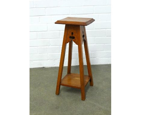 Arts &amp; Crafts oak two tier plant stand, 23 x 57cm.