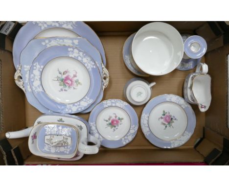 A collection of Spode Maritime Rose patterned items including: sandwich plates, platters, teapot etc 