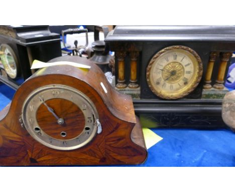Ebonised Wood large mantle clock: together with Art Deco similar item(2)
