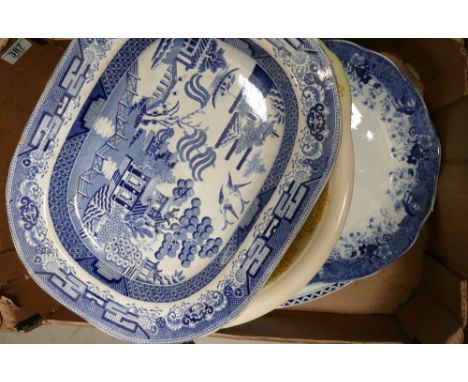 Wileman &amp; Co The Foley earthenware wash basin: together with Victorian blue &amp; white decorated meat platters etc (4)