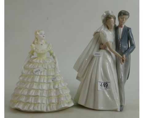 Coalport Ladies of Fashion figure: together with large Nao figure 1247 of Bride &amp; Groom(2)