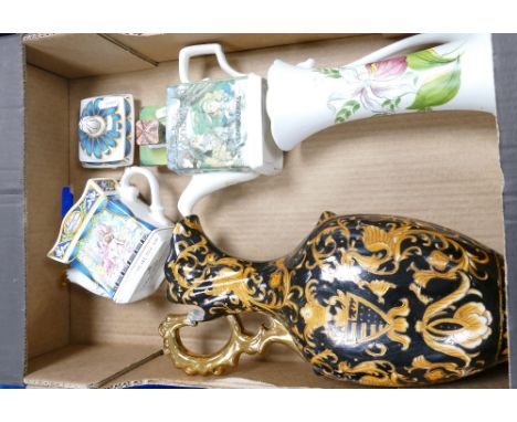 A mixed collection of items to include: Radford hand decorated vase, Continental Ewer, Sadlers novelty tea pots etc 