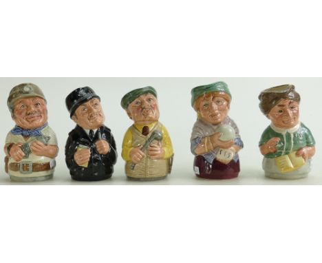 Royal Doulton Doultonville toby jugs to include: Mrs Lean, Major Green, Mike Minerals, Sargent Peeler &amp; Madame Crystal(5)