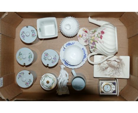 A mixed collection of Spode items to include; Fairy dell teapot, Lord Calvert patterned lidded pots, Quail theme lidded box e