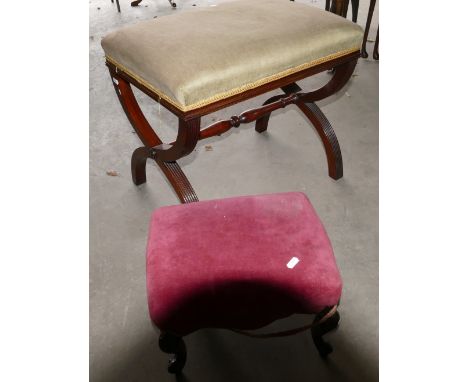 Mahogany Regency style piano bench: together with similar smaller item(2)