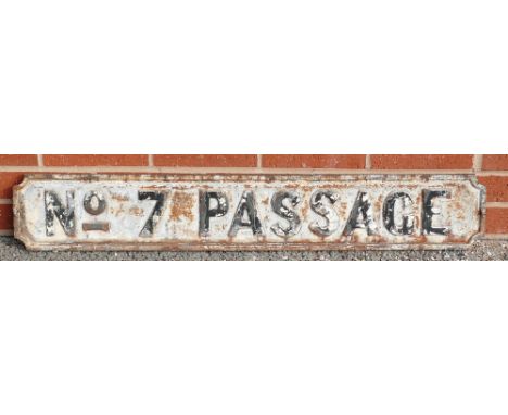 1920s cast iron Street Sign: Vintage cast iron street sign ''No 7 Passage'', 16 x 98cm.