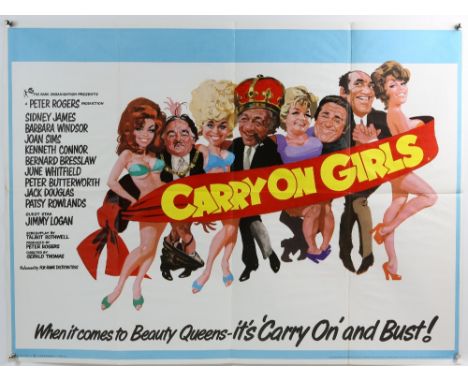 Carry On Girls (1973) British Quad film poster, comedy starring Joan Sims, art by Arnaldo Putzu, folded, 30 x 40 inchesProven