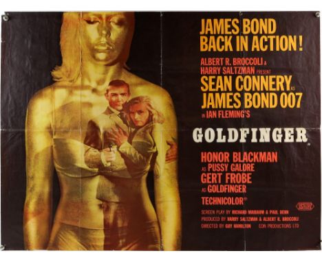 James Bond Goldfinger (1964) British Quad film poster, Style A, Art by Robert Brownjohn, starring Sean Connery, United Artist