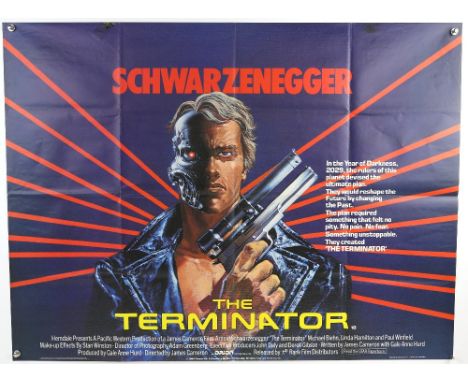 Terminator (1984) British Quad film poster, starring Arnold Schwarzenegger, art by Mike Francis, Rank, folded, 30 x 40 inches