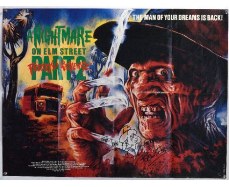 A Nightmare On Elm Street Part 2 (1985) British Quad film poster signed on front by Robert England with sketch, folded, 30 x 