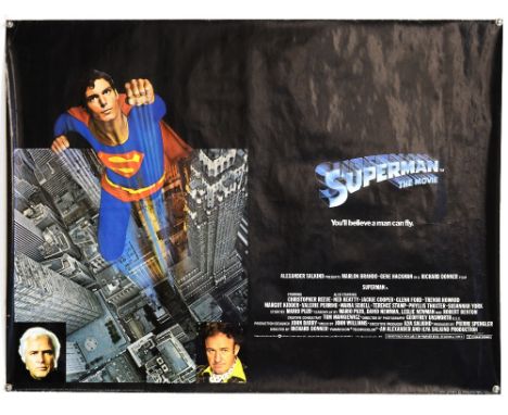 Superman (1978) British Quad film poster, starring Christopher Reeve, Gene Hackman &amp; Marlon Bando, Bob Peak art, rolled, 