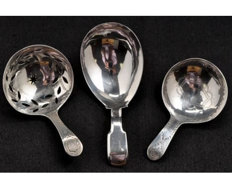A George III sifting spoon, by George Burrows, London 1796, with short Old English pattern stem and bright cut decoration wit