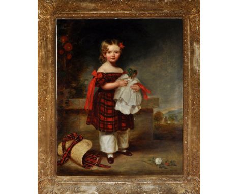 Early 19th Century Scottish School
PORTRAIT OF A GIRL WITH TARTAN DRESS AND DOLL SET WITHIN A LANDSCAPE
oil on canvas
125 x 1