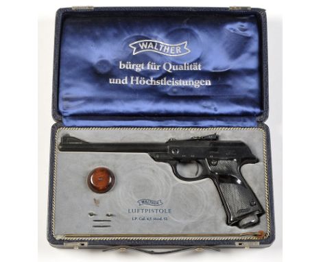 A Walther model LP53 .177cal. air pistol, no. 003056 circa 1960, black patinated metal body with break barrel action and plas