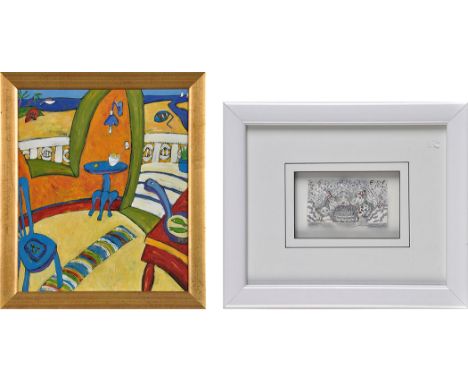 Johanna Ward
(New Zealand Contemporary)
''RAG RUG AND FRYPAN"
oil on board
34 x 88.5cms; 13 1/4 x 11 1/4in.;
**** Fazzino
(It
