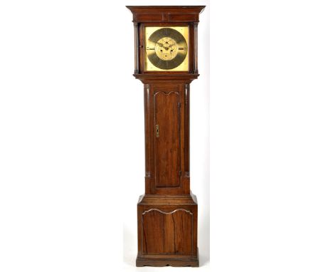 John Ellis, Tal Y Cafn: an oak longcase clock, with brass roman dial, subsidiary seconds dial and date aperture to centre, en
