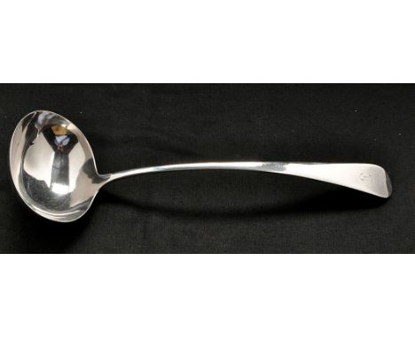 A George V soup ladle, by James Dixon & Sons, Sheffield 1914, Old English pattern, engraved initial, 5.72oz.