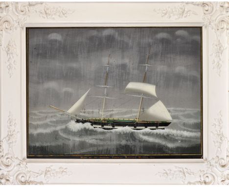 19th Century British Naive School
"MARY OF NO. SHIELDS. THOMAS DAVISON, MASTER 1846" - A PORTRAIT OF A BRIG IN A STORM
inscri