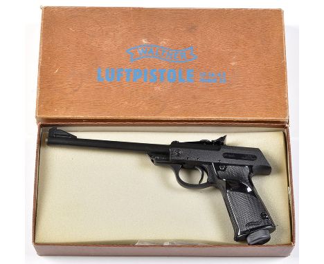 A Walther model LP53 .177cal. air pistol, no. 118309 circa 1975, black patinated metal body fitted break barrel action and bl