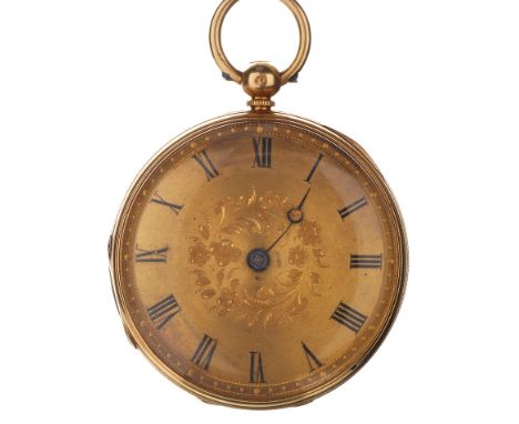 A Victorian gentleman's open faced 18ct. gold pocket watch, with matted roman dial, foliate centre, the movement signed 'Henr