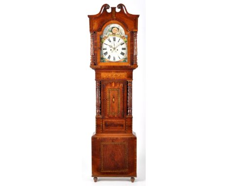 A Victorian inlaid mahogany and banded longcase clock in the North of England style, with painted roman dial, subsidiary seco