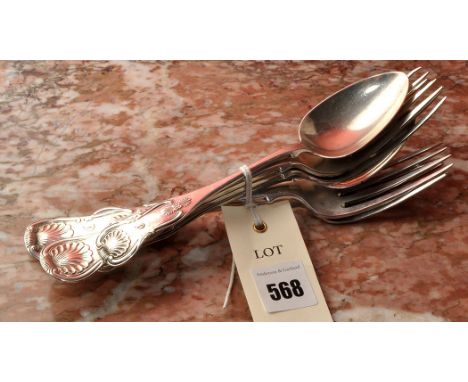 Two George IV table forks and a dessert fork, by David Crichton Rait, Glasgow 1840 and 1852; two Georgian/William IV dessert 