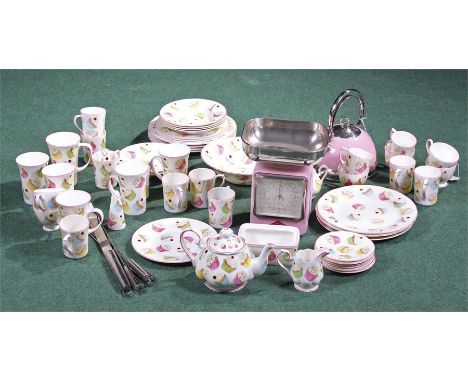 Royal Brindley tea service, consisting of  tea pot, cowls, pots, plates, cups, together with scales and a pot, (qty)