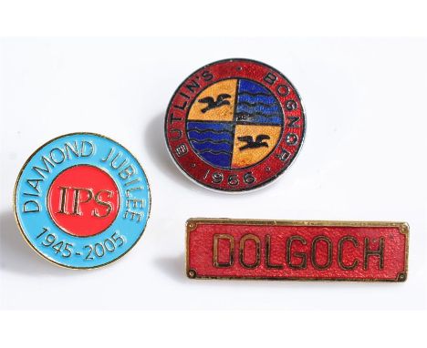 Butlin's Bognor 1966 enamel badge, together with a Dolgoch badge and a Diamond jubilee badge, (3)