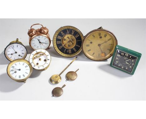 Five clock movements, including examples by Simmons and Rollin, as well as two alarm clocks (qty) 