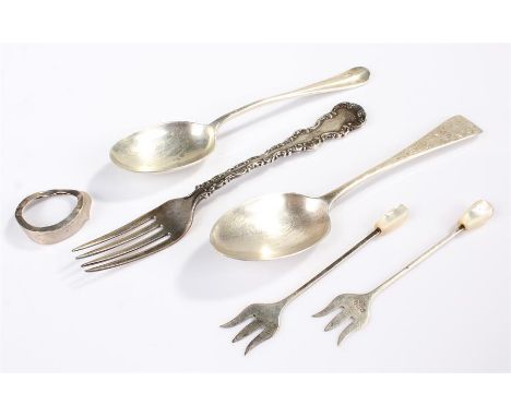Two silver spoons, Sheffield 1900, one maker Allen & Darwin, the other Cooper Brothers & Sons, a silver fork, Sheffield, 1895