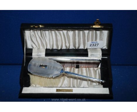 A gent's boxed Silver engine turned Dressing Table set