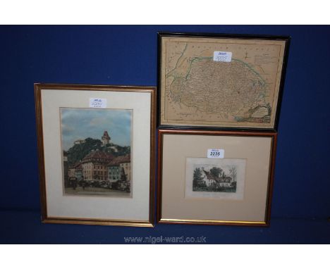 A framed Map of Norfolk, a framed Print of Lord Nelson's birthplace and a framed picture of Graz (Austria).