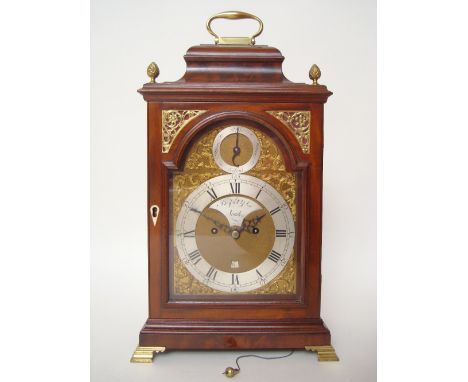 A good George III Bryant & Son, London mahogany cased bracket clock, the square arched dial with silvered chapter ring bearin