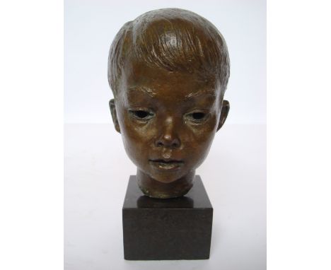 Leslie Cubitt Bevis (1892 - 1984).
Portrait of a young boy, bronze, signed, on polished black basalt square plinth.
31cm high