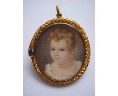 Early 19th century British School
Miniature portrait of a young boy with curly fair hair, probably William Lambert (1814 -190