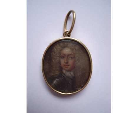 Early 18th century British School.
Miniature portrait of a gentleman, probably of the Lambert family, Woodmansterne Surrey.
W