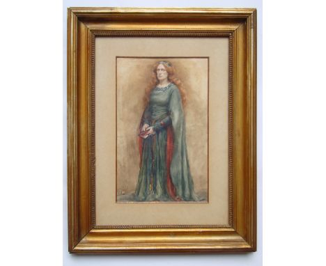 Attributed to Sir Herbert Von Herkomer (1849 - 1914).
Portrait of woman in a green dress with long auburn hair, possibly a po