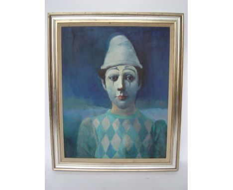 Harold Wood (British 1918 - 2014).
Portrait of a pierrot, oil on canvas, signed and dated 75, framed.
59 x 74.5cm. 