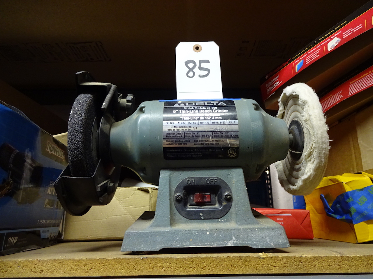 DELTA 6" MODEL 23660 6" THINLINE BENCH GRINDER; W/1/5 HP; 3450 RPM; 120V