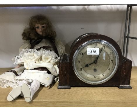 MANTLE CLOCK & CHINA DOLL