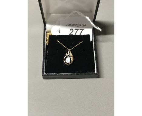 DIAMOND & OPAL PENDANT SET IN 9CT GOLD ON 9CT GOLD CHAIN