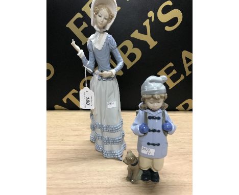 1 LLADRO FIGURE (DAMAGED) & 1 NAO FIGURE ' BOY WITH DOG '